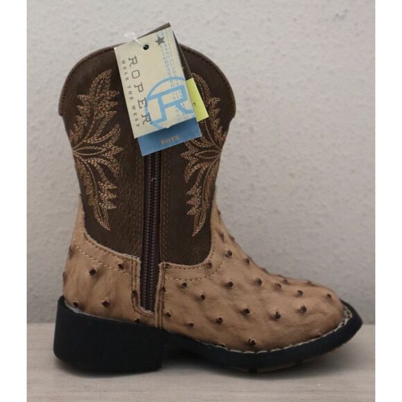 Roper 09-017-1224-3500 Toddler Kids Sz 6M Tan PU Leather Jed Cowboy Boots - Picture 9 of 16
